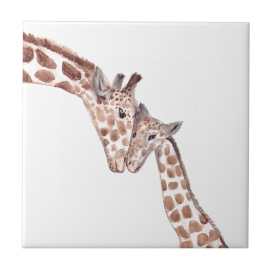 Moedergiraf met baby waterverven schattig tegeltje (Voorkant)