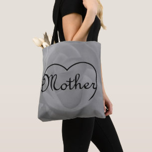 Moederhart dicht bij een witte roos tote bag