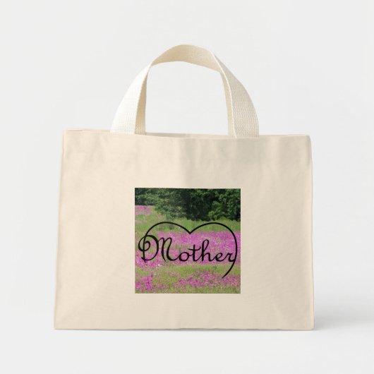 Moederhart op roze wildbloemen canvas tas (Voorkant)