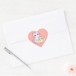 Moederkat die voorleest aan haar kitten Ronde Stic Hart Sticker
