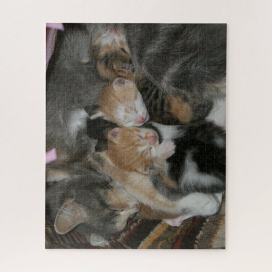 Moederkat en Baby Kittens Legpuzzel (Verticaal)
