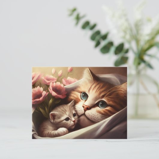 Moederkat en haar kleine katje - Moederdag Briefkaart (Staand voorkant)