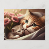 Moederkat en haar kleine katje - Moederdag Briefkaart (Voorkant)