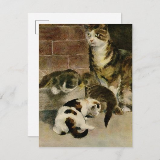  moederkat en Kittens Aankondigingskaart (Voorkant / Achterkant)