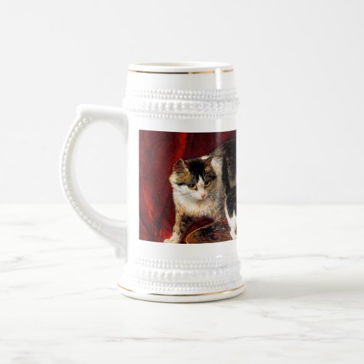 Moederkat en Kittens op tafel Bierpul (Links)