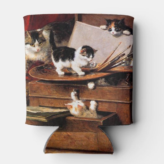 Moederkat en Kittens op tafel Blikjeskoeler (Achterkant)