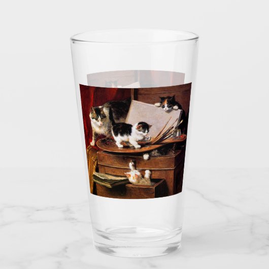 Moederkat en Kittens op tafel Glas (Voorkant)
