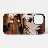 Moederkat en kittens op tafel iPhone hoesje (Achterkant horizontaal)