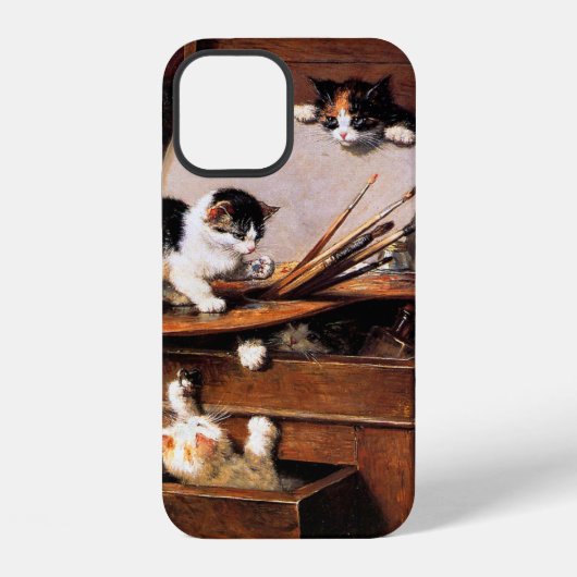 Moederkat en kittens op tafel iPhone hoesje (Achterkant)