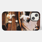Moederkat en kittens op tafel iPhone hoesje (Achterkant horizontaal)