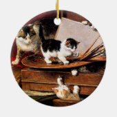 Moederkat en Kittens op tafel Keramisch Ornament (Achterkant)