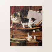 Moederkat en Kittens op tafel Legpuzzel (Verticaal)