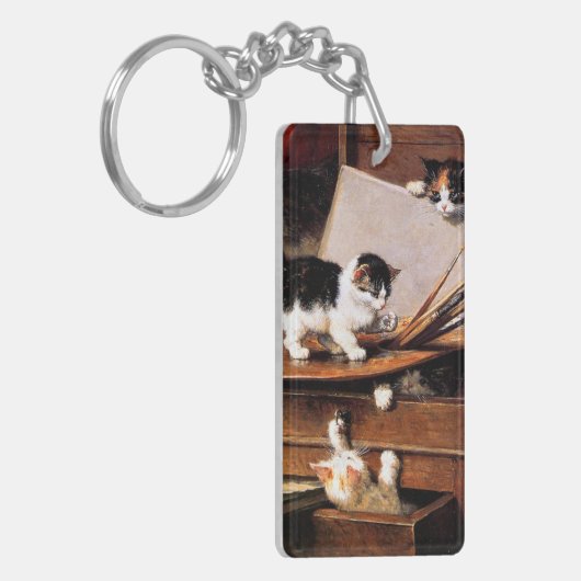 Moederkat en Kittens op tafel Sleutelhanger (Voorkant Links)