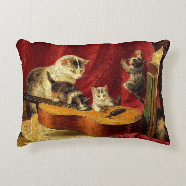 Moederkat en Kittens spelen met gitaar Accent Kussen (Voorkant)