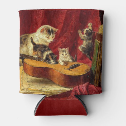 Moederkat en Kittens spelen met gitaar Blikjeskoeler (Voorkant)