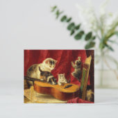 Moederkat en Kittens spelen met gitaar Briefkaart (Staand voorkant)