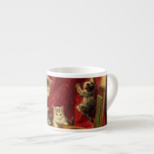 Moederkat en Kittens spelen met gitaar Espresso Kop (Voorkant rechts)