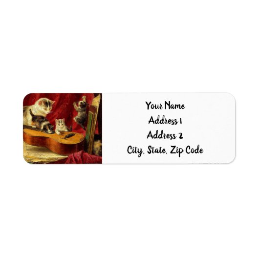 Moederkat en Kittens spelen met gitaar Etiket (Voorkant)