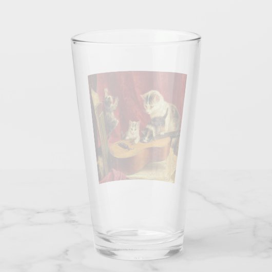 Moederkat en Kittens spelen met gitaar Glas (Achterkant)