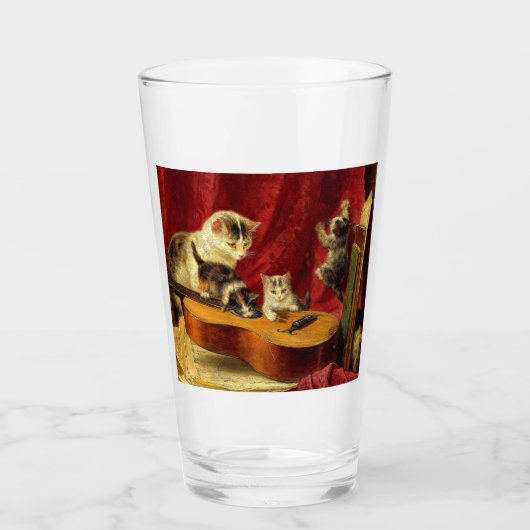 Moederkat en Kittens spelen met gitaar Glas (Voorkant)
