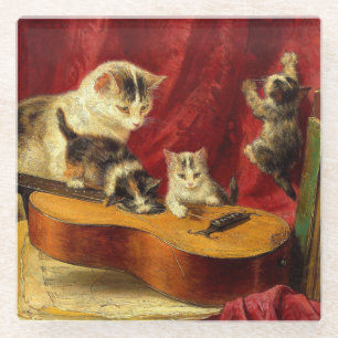 Moederkat en Kittens spelen met gitaar Glazen Onderzetter