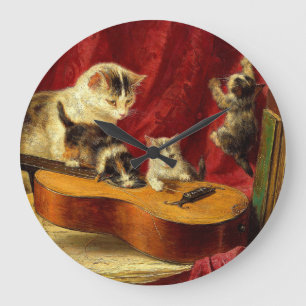 Moederkat en Kittens spelen met gitaar Grote Klok