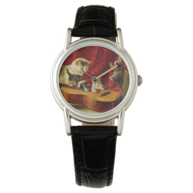 Moederkat en Kittens spelen met gitaar Horloge (Voorkant)