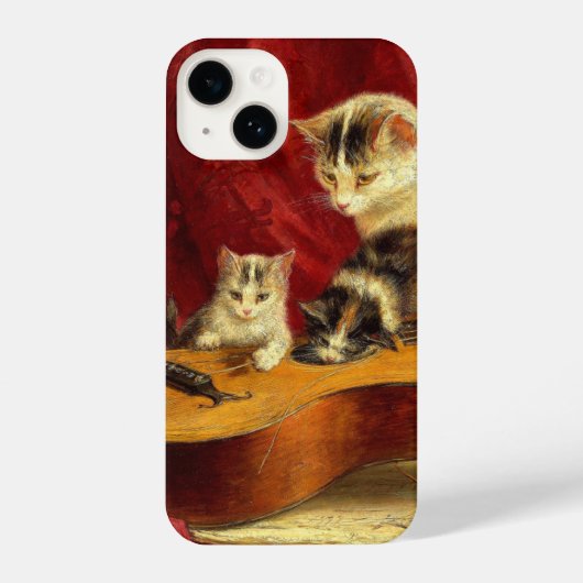 Moederkat en Kittens spelen met gitaar iPhone Hoesje (Achterkant)