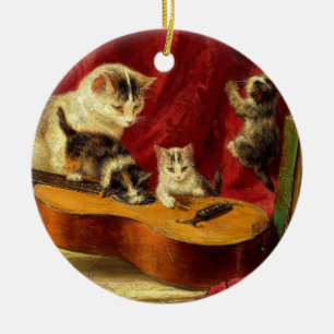 Moederkat en Kittens spelen met gitaar Keramisch Ornament