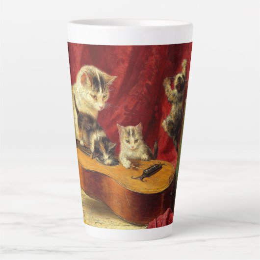 Moederkat en Kittens spelen met gitaar Latte Mok (Voorkant)