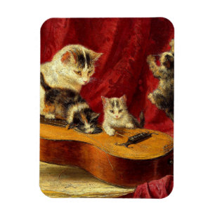 Moederkat en Kittens spelen met gitaar Magneet