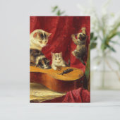 Moederkat en Kittens spelen met gitaar RSVP Kaartje (Staand voorkant)