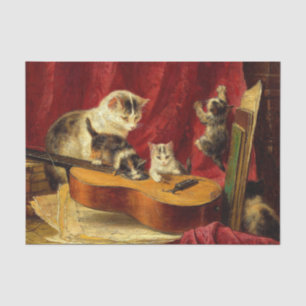 Moederkat en Kittens spelen met gitaar Tissuepapier