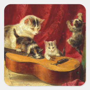 Moederkat en Kittens spelen met gitaar Vierkante Sticker