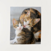 Moederkat houdt van Cute Baby Kitten Animal Pet Fo Wandkleed (Voorkant)