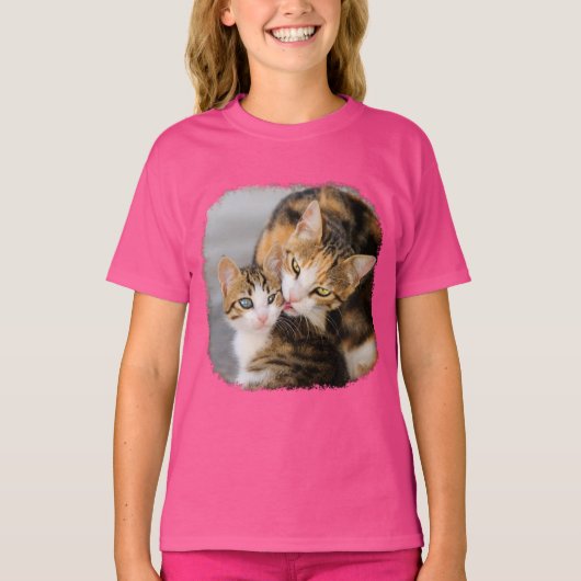 Moederkat houdt van Cute Kitten Foto - roze meisje T-shirt (Voorkant)