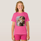 Moederkat houdt van Cute Kitten Foto - roze meisje T-shirt (Voorkant volledig)