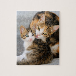 Moederkat houdt van schattige kitten legpuzzel