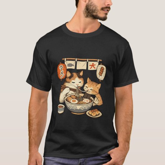 Moederkat & Kitten Ramen T-shirt – Schattig Japans (Voorkant)