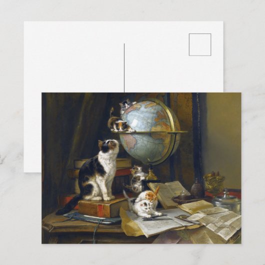  moederkat Kittens Geografie Wereld Wereldbol Briefkaart (Voorkant / Achterkant)