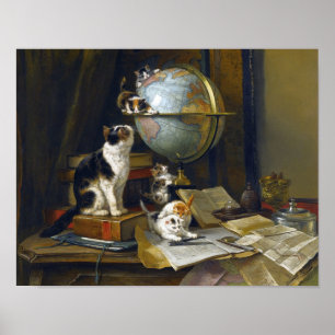 moederkat Kittens Geografie Wereld Wereldbol Poster