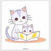 Moederkat leest voor aan haar kitten sticker (Vel)