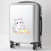 Moederkat leest voor aan haar kitten sticker (Koffer)