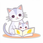 Moederkat leest voor aan haar kitten sticker (Voorkant)
