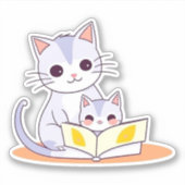 Moederkat leest voor aan haar kitten sticker (Voorkant)
