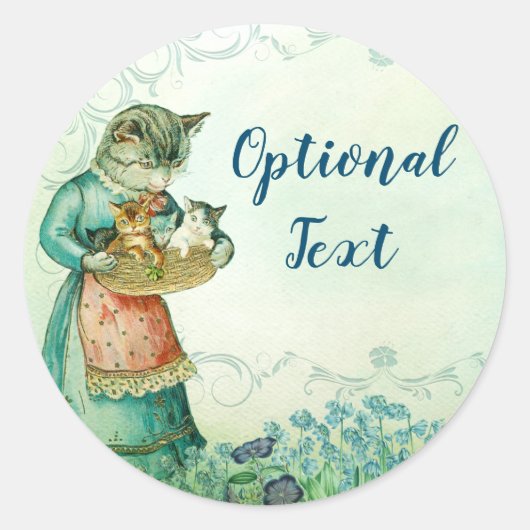 moederkat met Kittens Ronde Sticker (Voorkant)