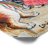 Moederkat met waaier en kittens, Louis Wain Poster (Hoek)