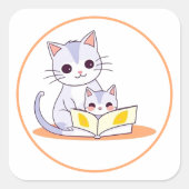 Moederkat Voorlezend aan Haar Kitten Ronde Sticker (Voorkant)