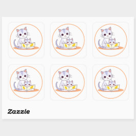 Moederkat Voorlezend aan Haar Kitten Ronde Sticker