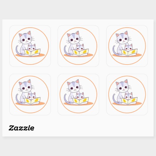 Moederkat Voorlezend aan Haar Kitten Ronde Sticker (Vel)